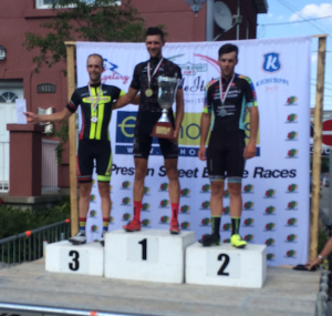 Elite men's podium: Anton Varabei (1st); Darcy Woolley (2nd); Mark Brouwer (3rd)